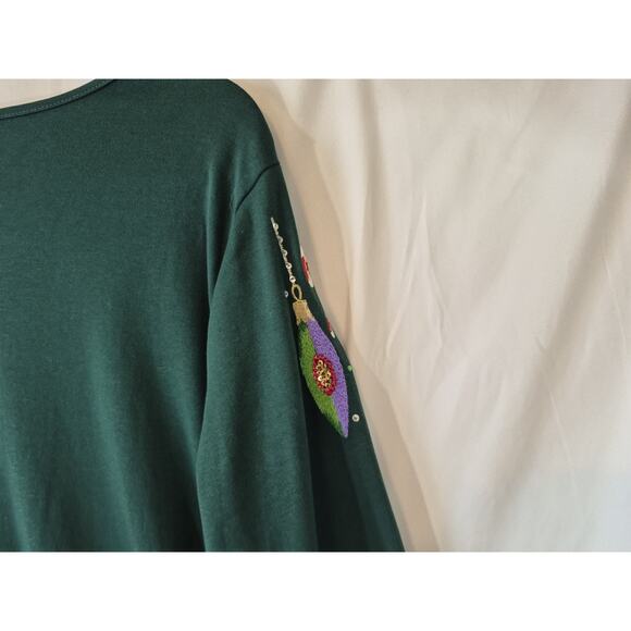 Quacker Factory Womens Emerald Green Holiday Christmas Embroidered Sweater XL - Picture 8 of 8